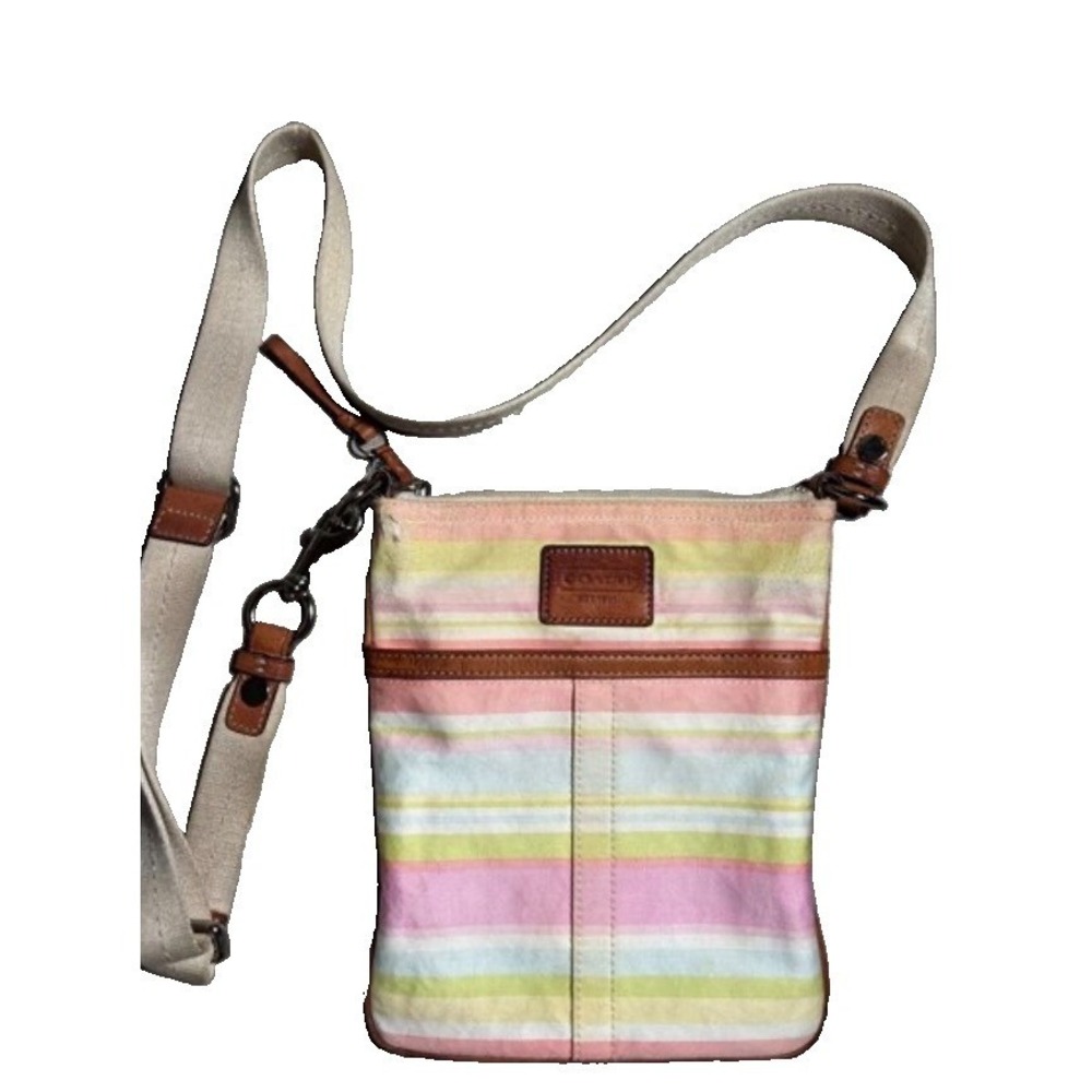 COACH Y2K Pastel‎ Multi-Color Stripe Shoulder Bag Crossbody Handbag Tote Preppy
